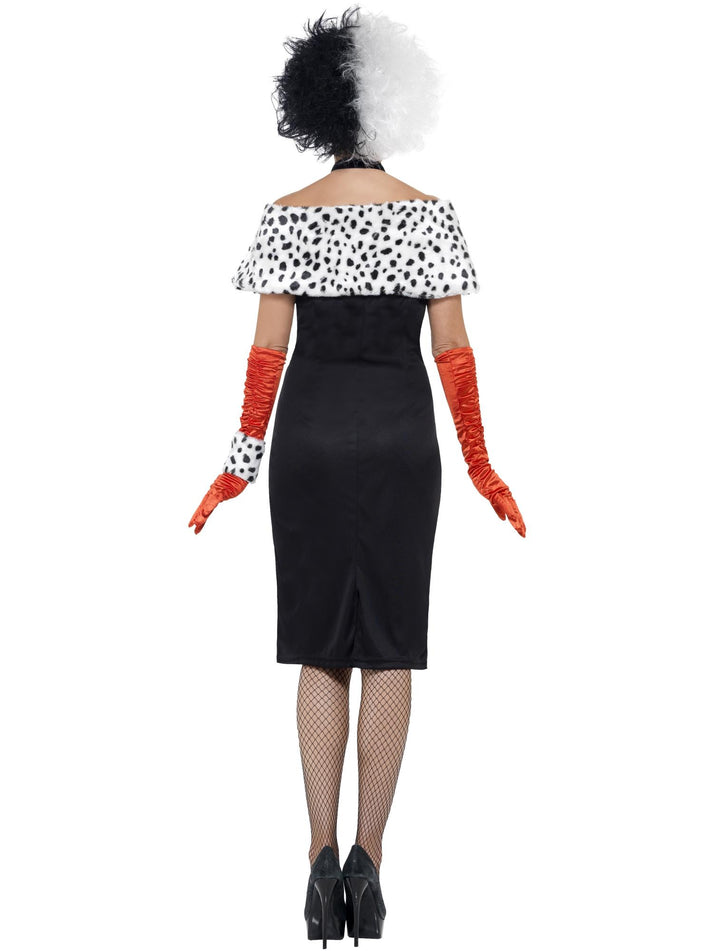 Cruella Devile Evil Madame Adult Costume Black White Dress Gloves Shrug Cuff Choker