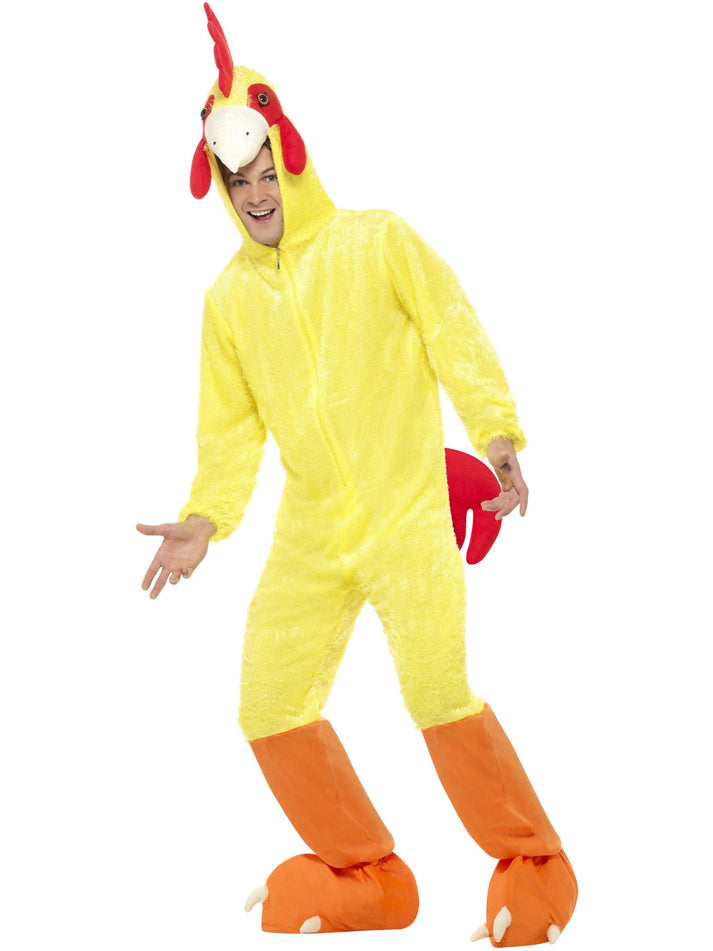 Chicken Costume Adult Yellow and Orange Hooded Jumpsuit 1