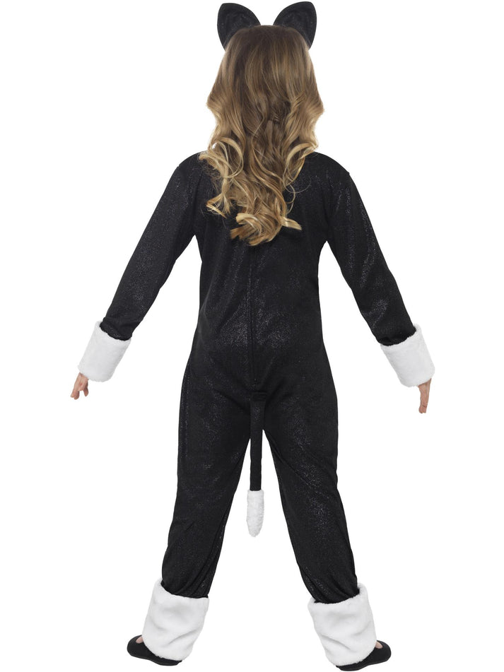 Cool Cat Kids Costume Black White Jumpsuit Tail And Cat Ears Headband