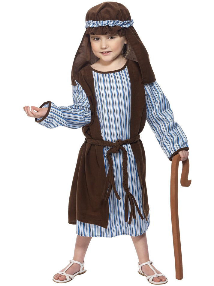 Shepherd Costume Kids Brown and Blue Robe Headpiece and EVA Staff