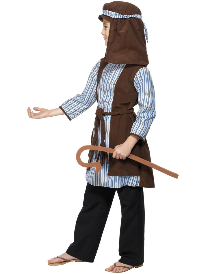 Shepherd Costume Kids Brown and Blue Robe Headpiece and EVA Staff 2