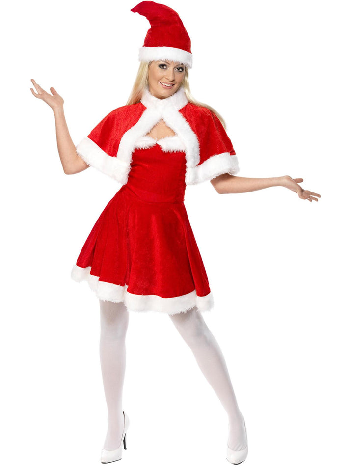 Miss Santa Costume Adult Red White Dress Cape and Hat