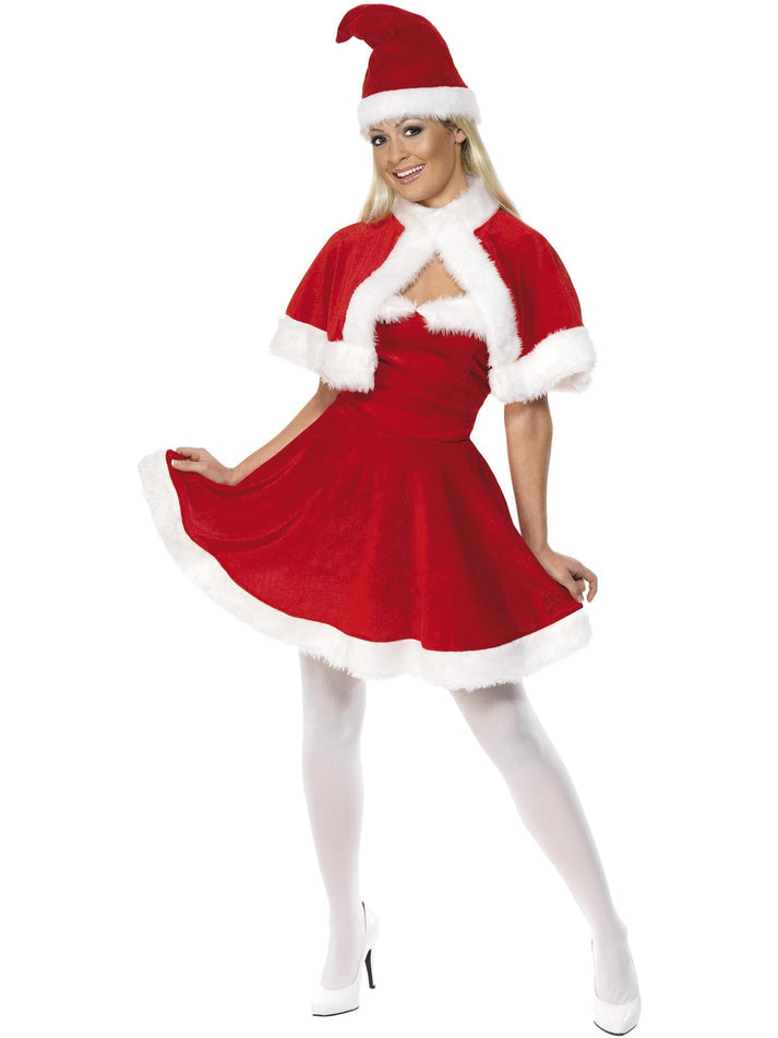 Miss Santa Costume Adult Red White Dress Cape and Hat