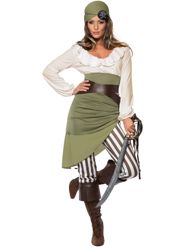 Shipmate Sweetie Costume Adult Green White Top Skirt Leggings Bandanna Belt And Bootcuffs