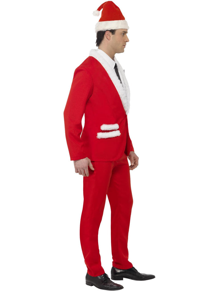 Santa Cool Costume Adult Red Jacket Trousers Hat Mock Shirt and Tie 2