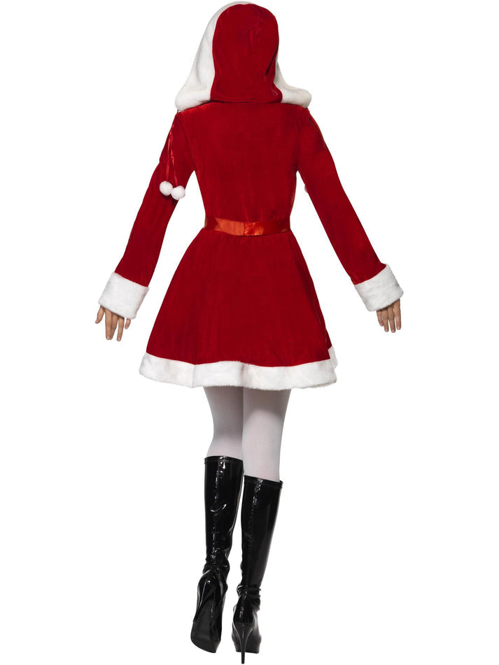 Miss Santa Costume Red Dress and Hood with White Trim