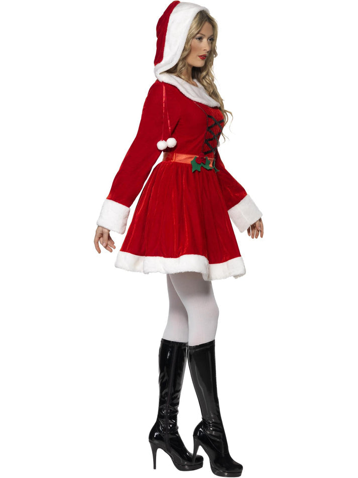Miss Santa Costume Red Dress and Hood with White Trim 2
