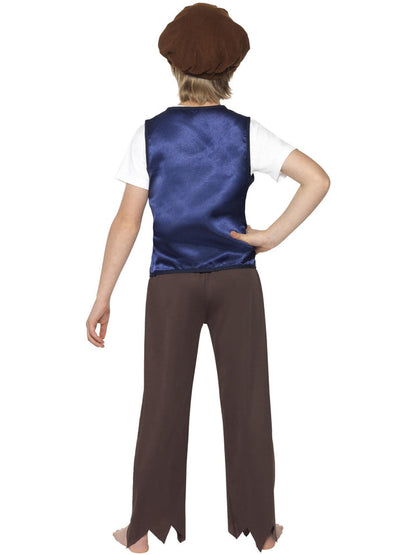 Victorian Poor Peasant Boy Kit Kids Blue Waistcoat Brown Trousers and Hat 3