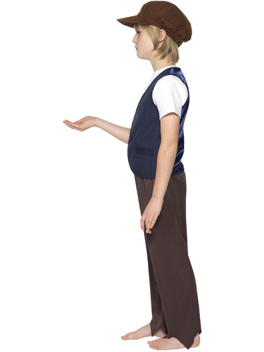 Victorian Poor Peasant Boy Kit Kids Blue Waistcoat Brown Trousers and Hat 2