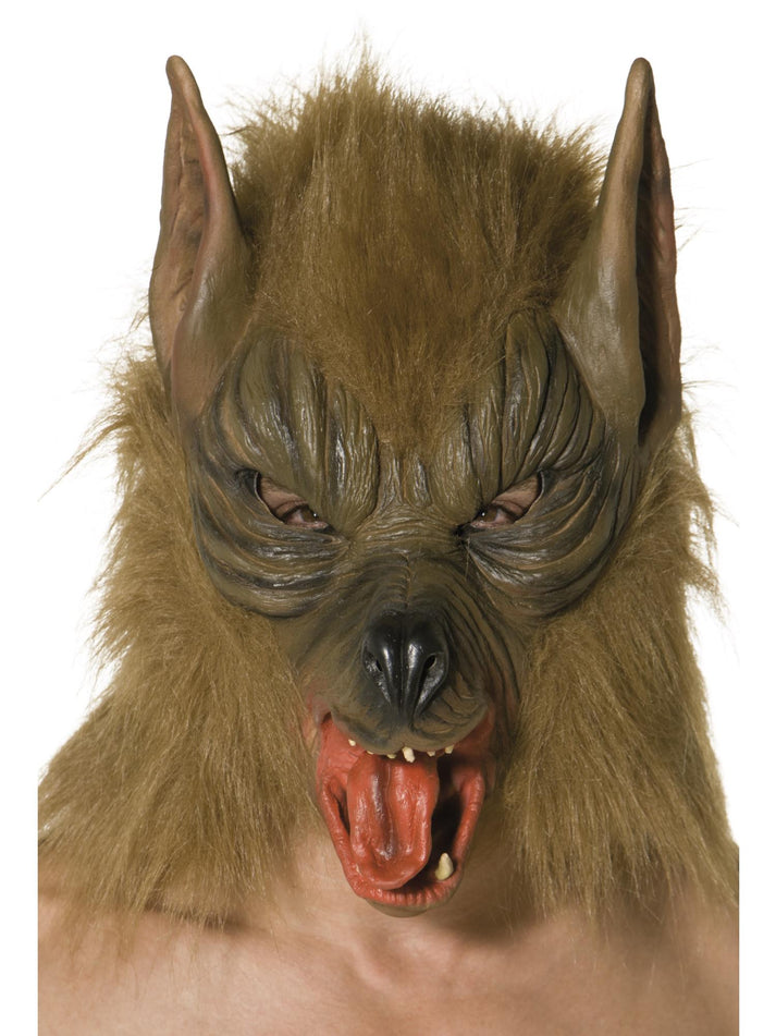 Wolf Mask Adult Brown Fur Overhead Latex Horror Costume Accessory 1