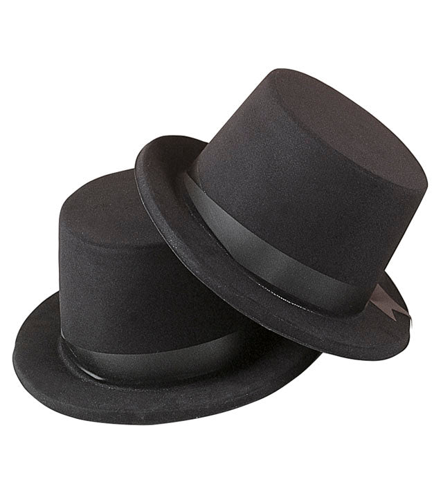Flocked Top Hat & Bowler Hat With Decorative Ribbon