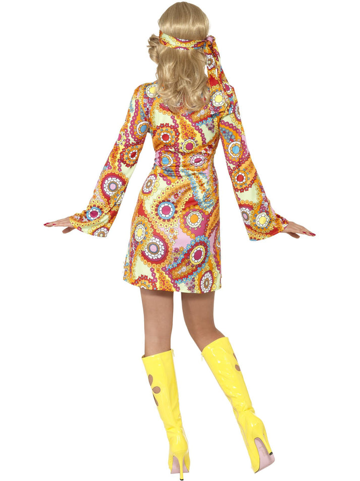 1960s Adult Hippy Costume Multi Coloured Dress And Headband