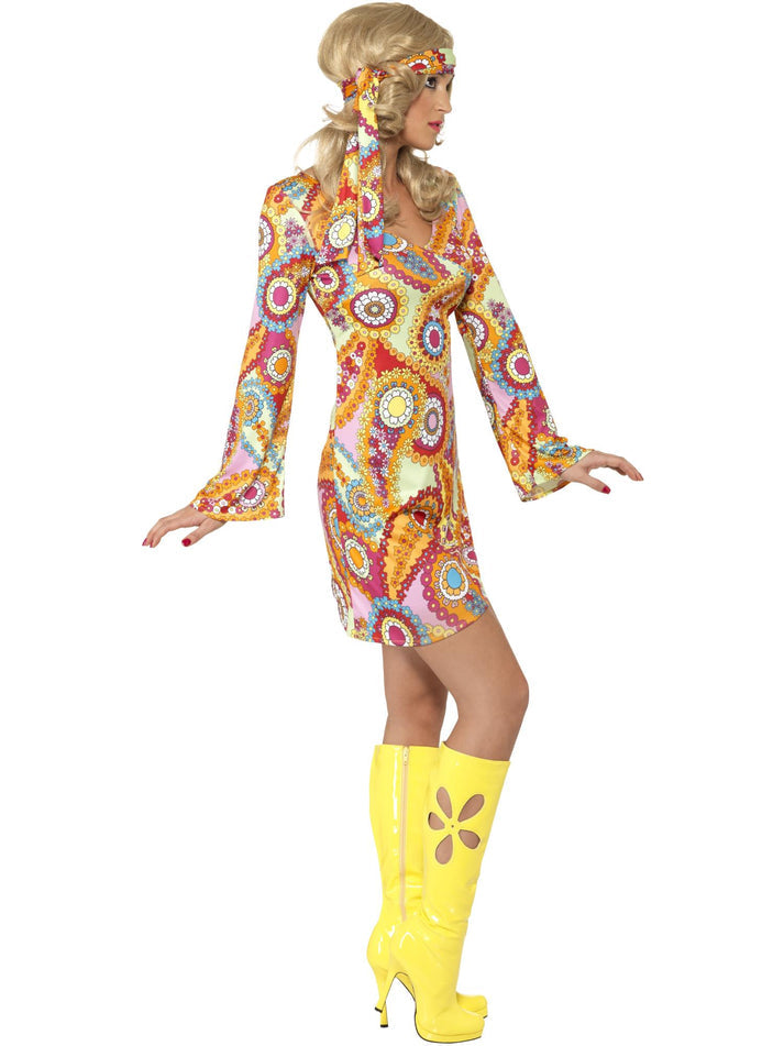 1960s Adult Hippy Costume Multi Coloured Dress And Headband