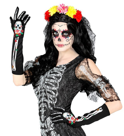 Dia De Los Muertos Gloves 40 Cm