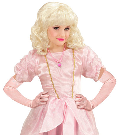 Pink Long Satin Gloves With Strass Trim Child Size