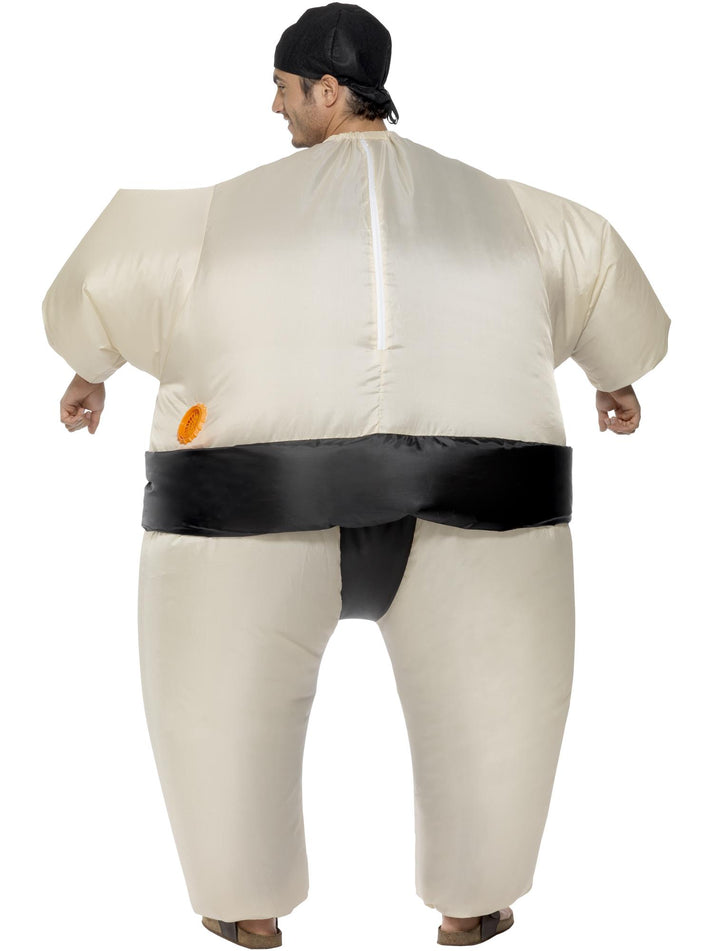 Sumo Wrestler Costume White Inflatable Bodysuit and Black Headpiece 3
