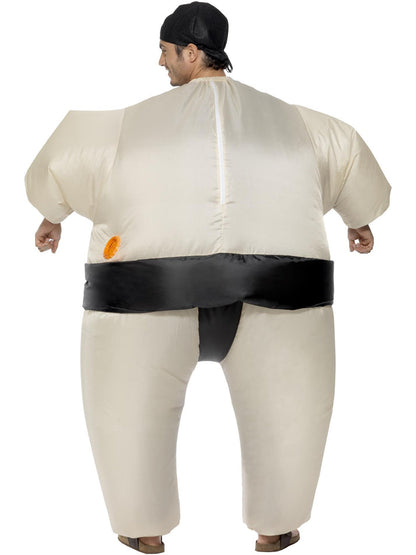 Sumo Wrestler Costume White Inflatable Bodysuit and Black Headpiece 3