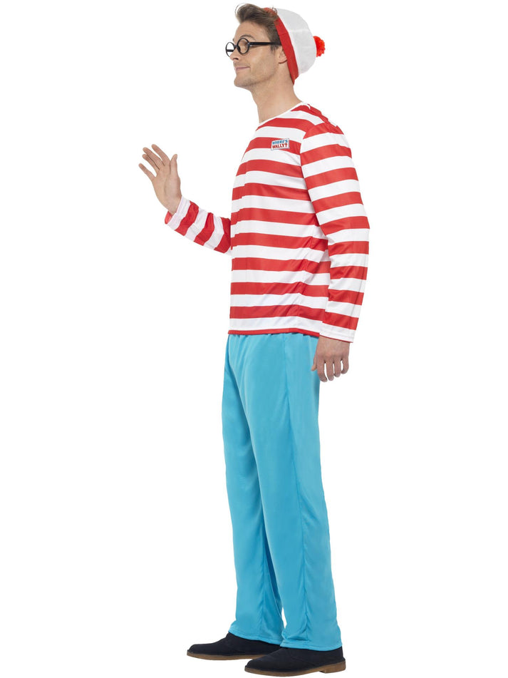 Wheres Wally? Licensed Costume Adult Red White Blue Trousers Top Hat and Glasses 2