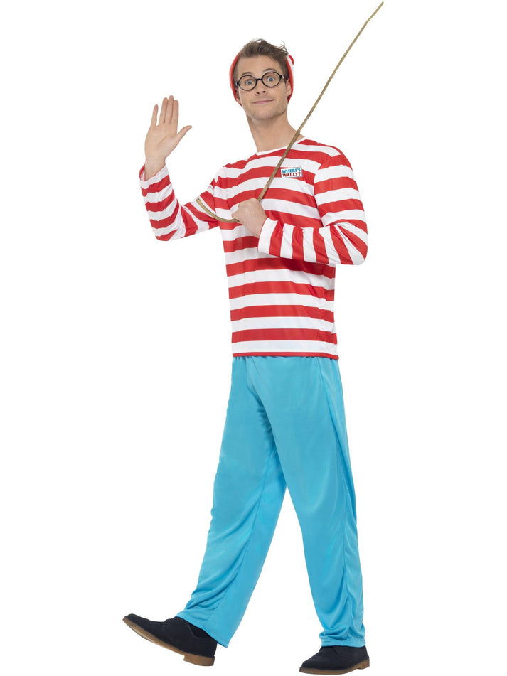 Wheres Wally? Licensed Costume Adult Red White Blue Trousers Top Hat and Glasses 1
