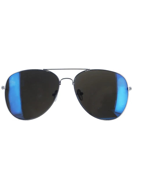 Aviator Specs Blue Mirror Adult Silver Framed Cop Costume Glasses 3