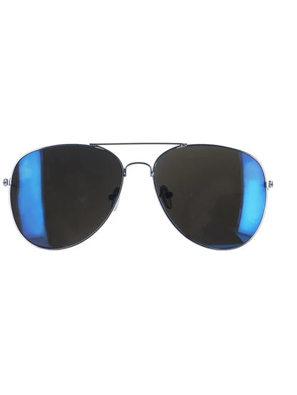 Aviator Specs Blue Mirror Adult Silver Framed Cop Costume Glasses 3