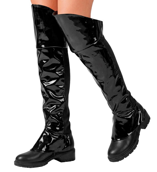 Black Boot Tops Vinyl  With Stretch Fabric Back For Easy Size Adaptability 