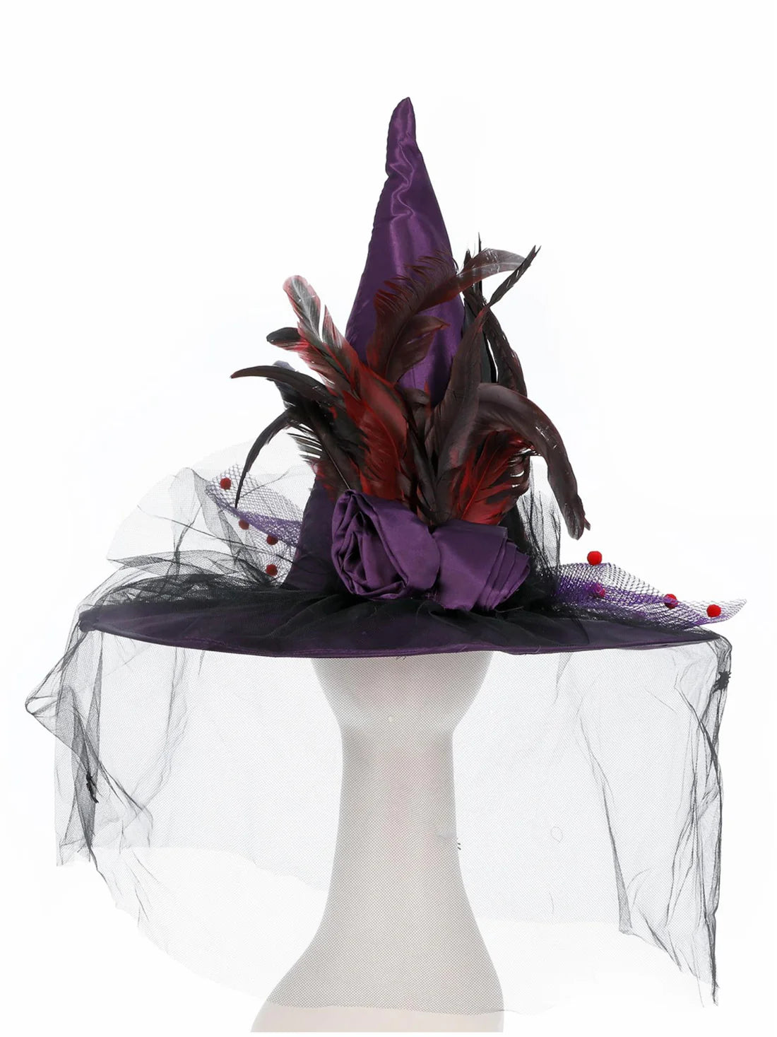 Witch Hat Adult Purple Feathers Netting Halloween Costume 4