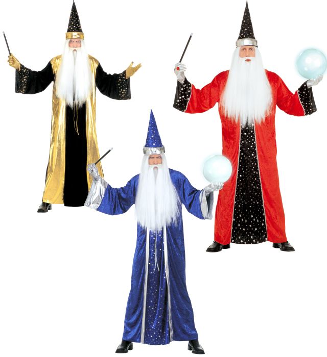 Fantasy Wizard 3 Colors Ass.  Robe, Hat 