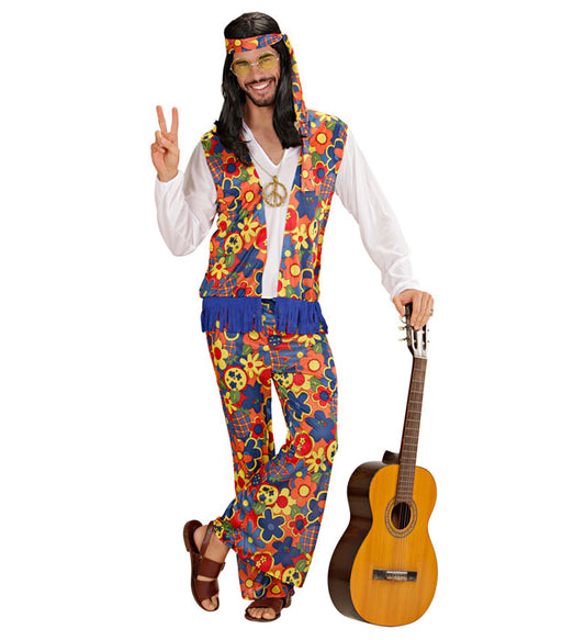 Hippie Man  Shirt With Vest, Pants, Headband, Necklace With Medallion 