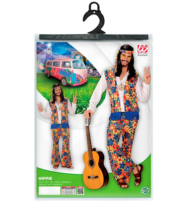 Hippie Man  Shirt With Vest, Pants, Headband, Necklace With Medallion 