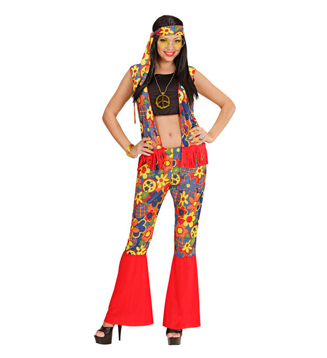 Hippie Woman  Top, Vest, Pants, Headband, Necklace With Medallion 