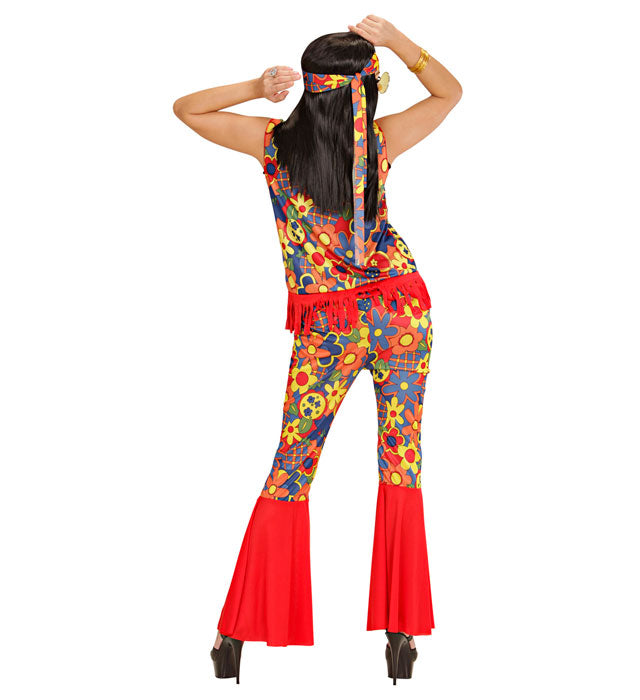 Hippie Woman  Top, Vest, Pants, Headband, Necklace With Medallion 
