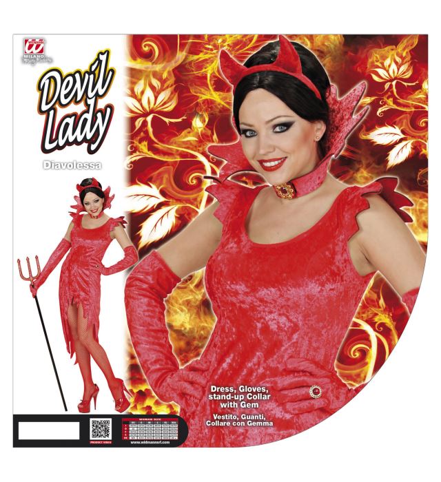 Devil Lady  Velvet Dress, Gloves, Stand-Up Collar With Gem 