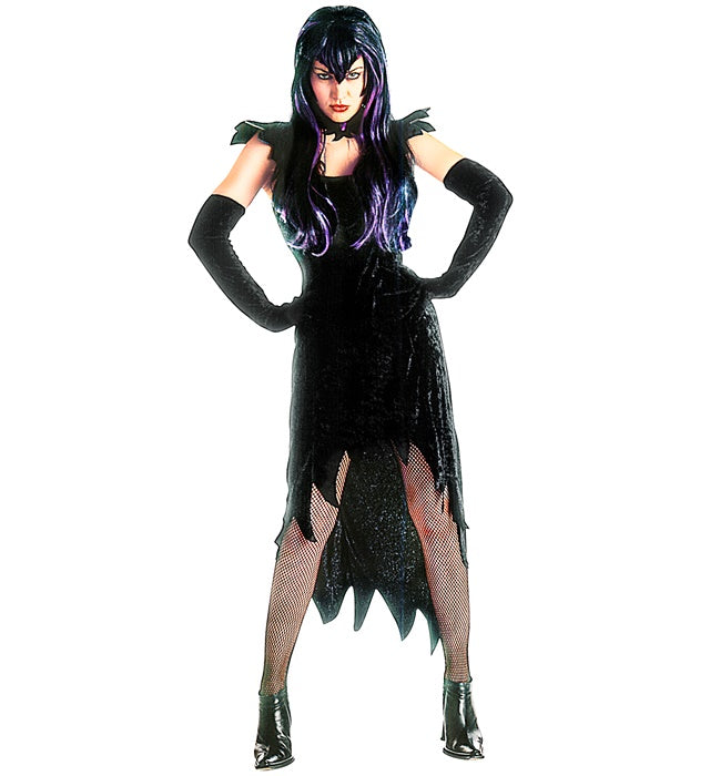 Dark Mistress Velvet  Dress, Gloves, Choker With Gem 