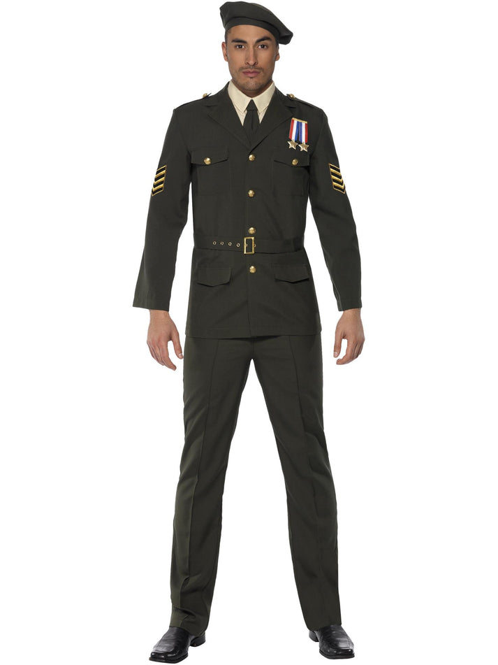 Wartime Officer Adult Green Beret Tie Trousers Belt and Jacket 1