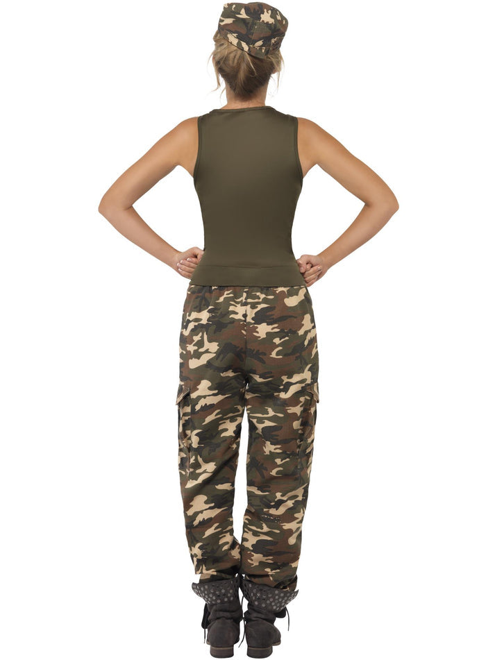 Khaki Camo Deluxe Costume Ladies Khaki Green with Vest Trousers and Hat 3