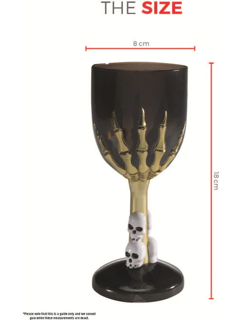Gothic Wine Glass Adult Black Gold Coloured Skeleton Hand Stem Horror Party Accessory