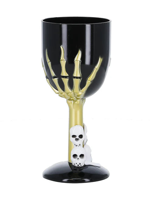Gothic Wine Glass Adult Black Gold Coloured Skeleton Hand Stem Horror Party Accessory