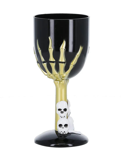 Gothic Wine Glass Adult Black Gold Coloured Skeleton Hand Stem Horror Party Accessory 3