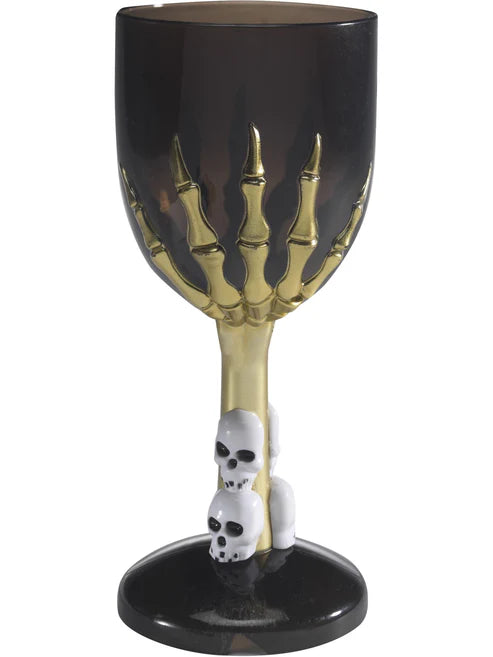 Gothic Wine Glass Adult Black Gold Coloured Skeleton Hand Stem Horror Party Accessory 1