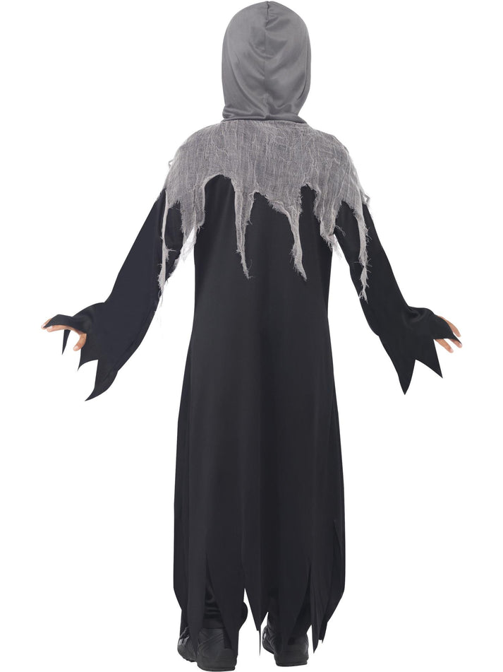 Grim Reaper Costume Kids Black and Grey Hooded Robe with Attached Chain 3