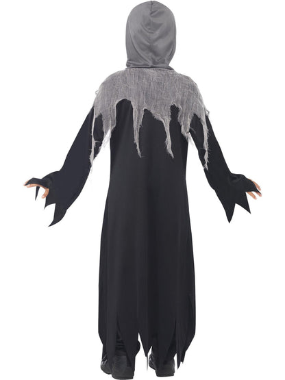 Grim Reaper Costume Kids Black and Grey Hooded Robe with Attached Chain 3