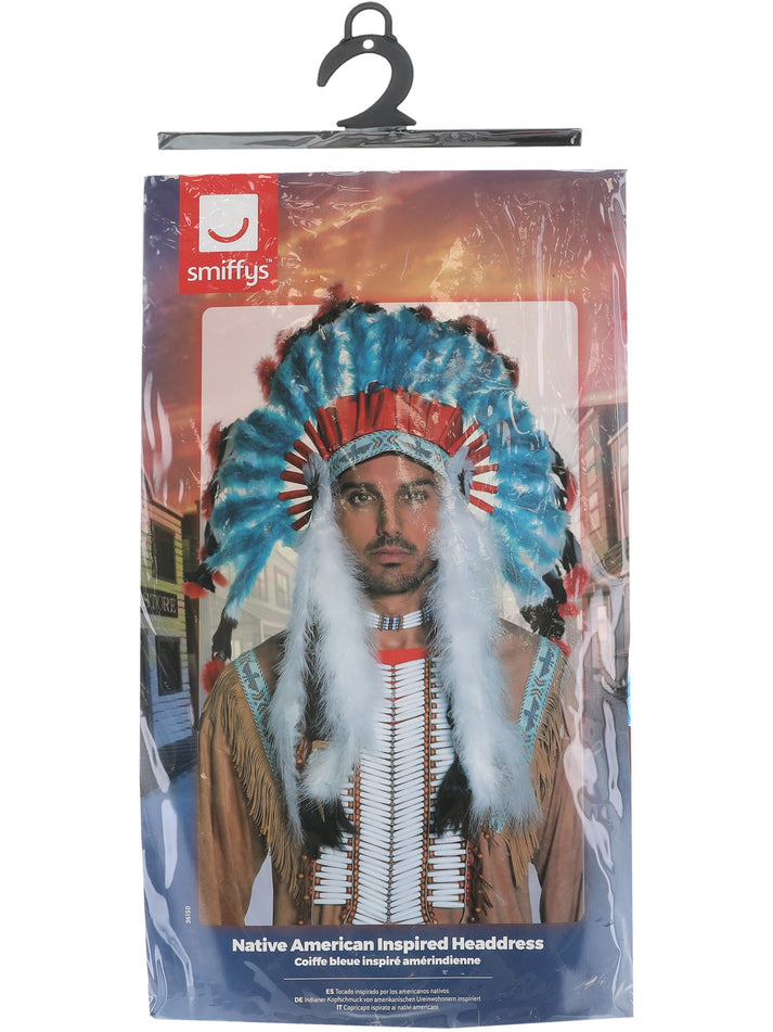 Native American Inspired Headdress Blue Red White Feathers