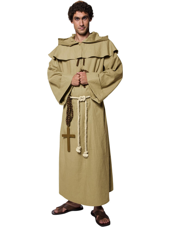 Tales of Old England Friar Tuck Adult Costume Brown Robe Hood Belt and Cross 3