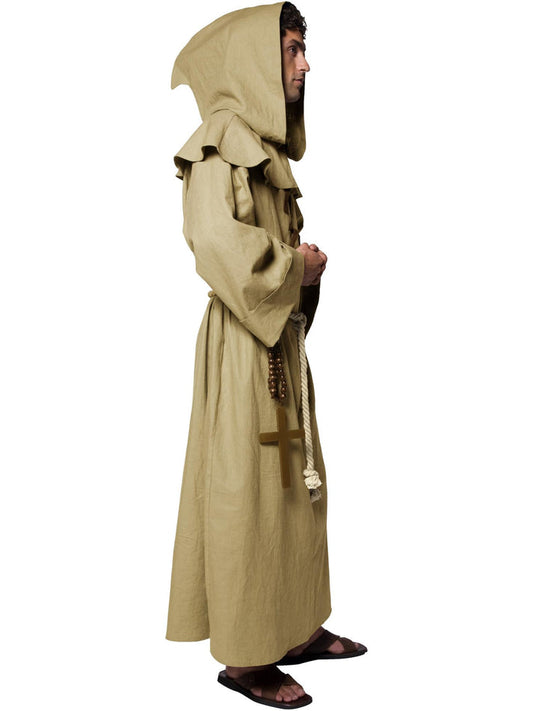 Tales of Old England Friar Tuck Adult Costume Brown Robe Hood Belt and Cross 2