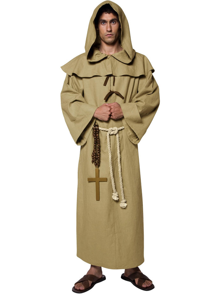 Tales of Old England Friar Tuck Adult Costume Brown Robe Hood Belt and Cross 1
