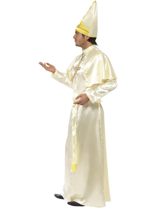 Pope Costume Adult Cream Robe Sash Hat Necklace Cape 2