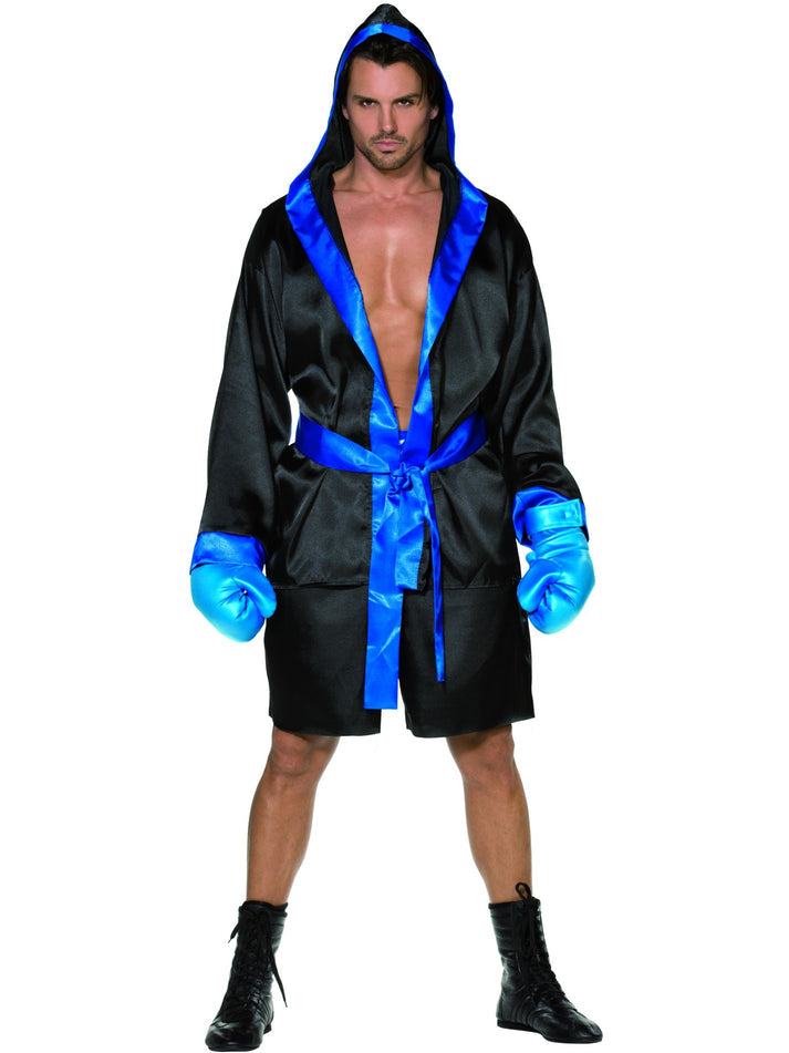 Boxer Costume Adult Black Blue Robe And Shorts Blue Belt And Gloves