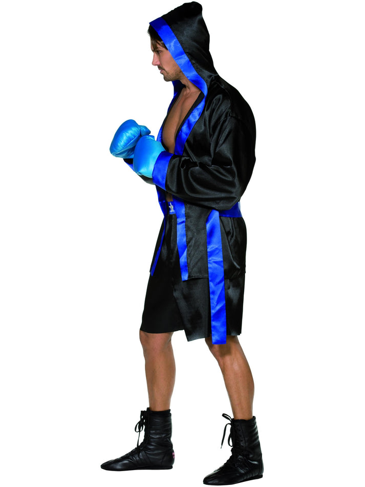 Boxer Costume Adult Black Blue Robe And Shorts Blue Belt And Gloves