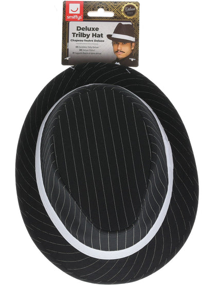 Deluxe Trilby Hat Adult Black and White Pinstripe White Band Gangster Costume Accessory 3